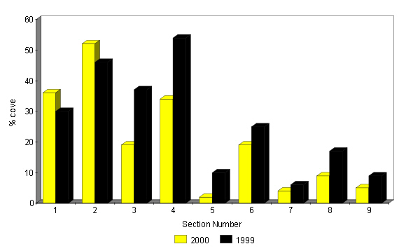 Changes in abundance of Yorkshire Fog 1999 - 2000