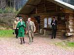 HRH The Princess Royal with Trust Director Mr Stephen Lawson outside the Woodland Education Centre's Log Cabin.