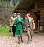 HRH The Princess Royal with Trust Director Mr Stephen Lawson outside the Woodland Education Centre's Log Cabin.