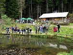 HRH The Princess Royal at the Woodland Education Centre's  Log Cabin & aquatic study areas.