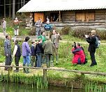 HRH The Princess Royal at the Woodland Education Centre's  Log Cabin & aquatic study areas.