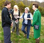 'A' Level students from Axe Valley Community College discuss their plant survey work on the Trust's heathland with HRH The Princess Royal.