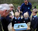 Looking at freshwater life collected by children from a local school.